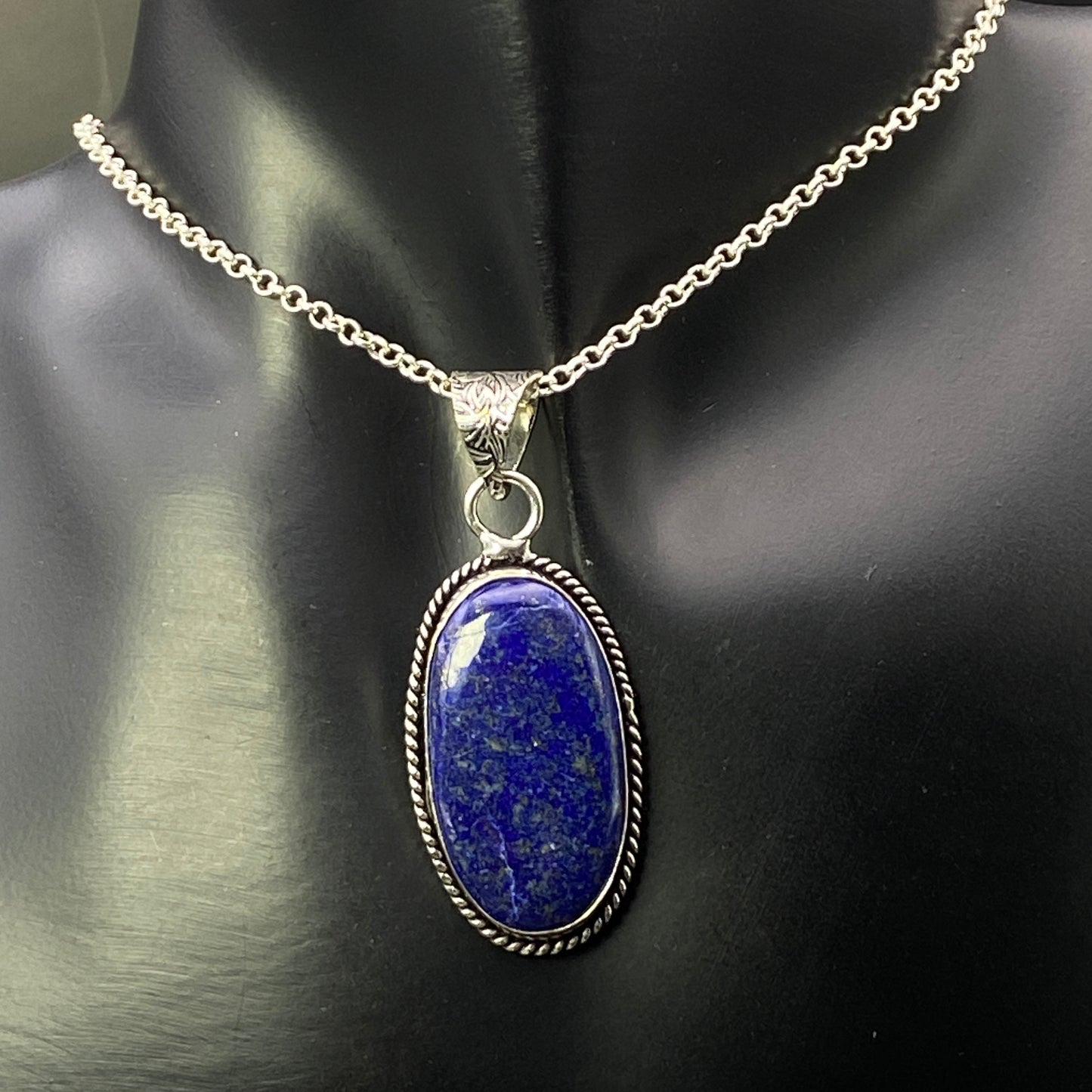 .925 Sterling Silver Lapis Lazuli Oval Pendant #1