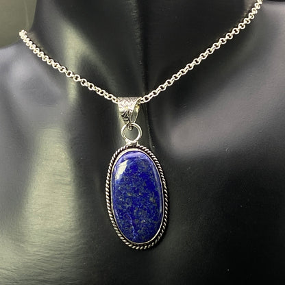 .925 Sterling Silver Lapis Lazuli Oval Pendant #1
