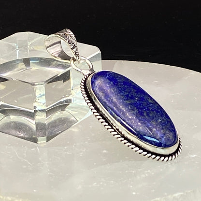 .925 Sterling Silver Lapis Lazuli Oval Pendant #1