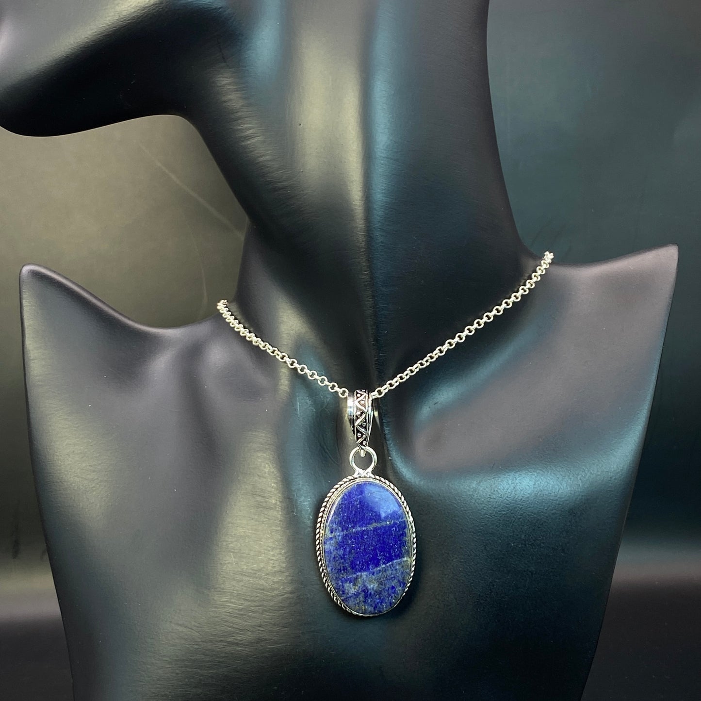 .925 Sterling Silver Lapis Lazuli Oval Pendant #2