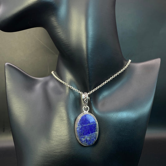 .925 Sterling Silver Lapis Lazuli Oval Pendant #2