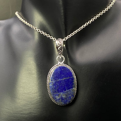 .925 Sterling Silver Lapis Lazuli Oval Pendant #2