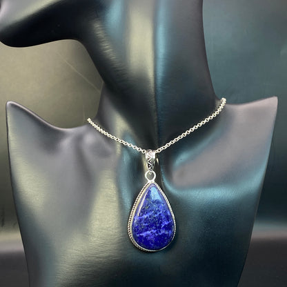 .925 Sterling Silver Lapis Lazuli Teardrop Pendant #1