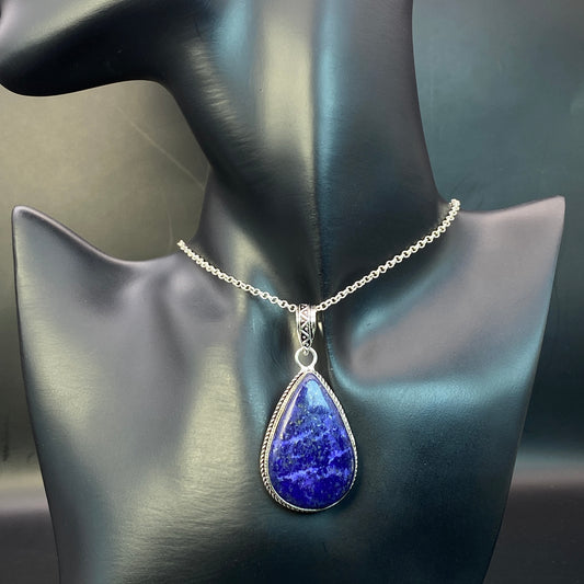 .925 Sterling Silver Lapis Lazuli Teardrop Pendant #1