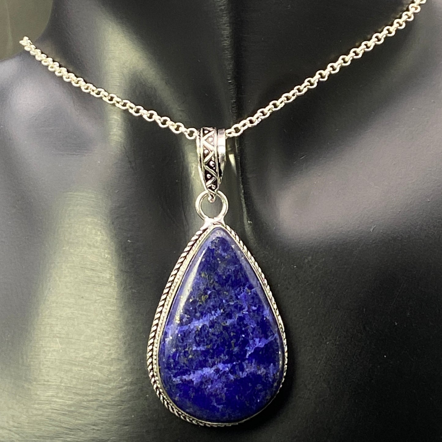 .925 Sterling Silver Lapis Lazuli Teardrop Pendant #1