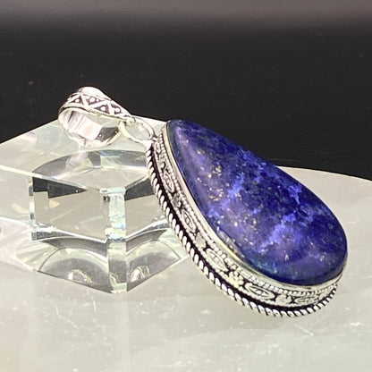 .925 Sterling Silver Lapis Lazuli Teardrop Pendant #1