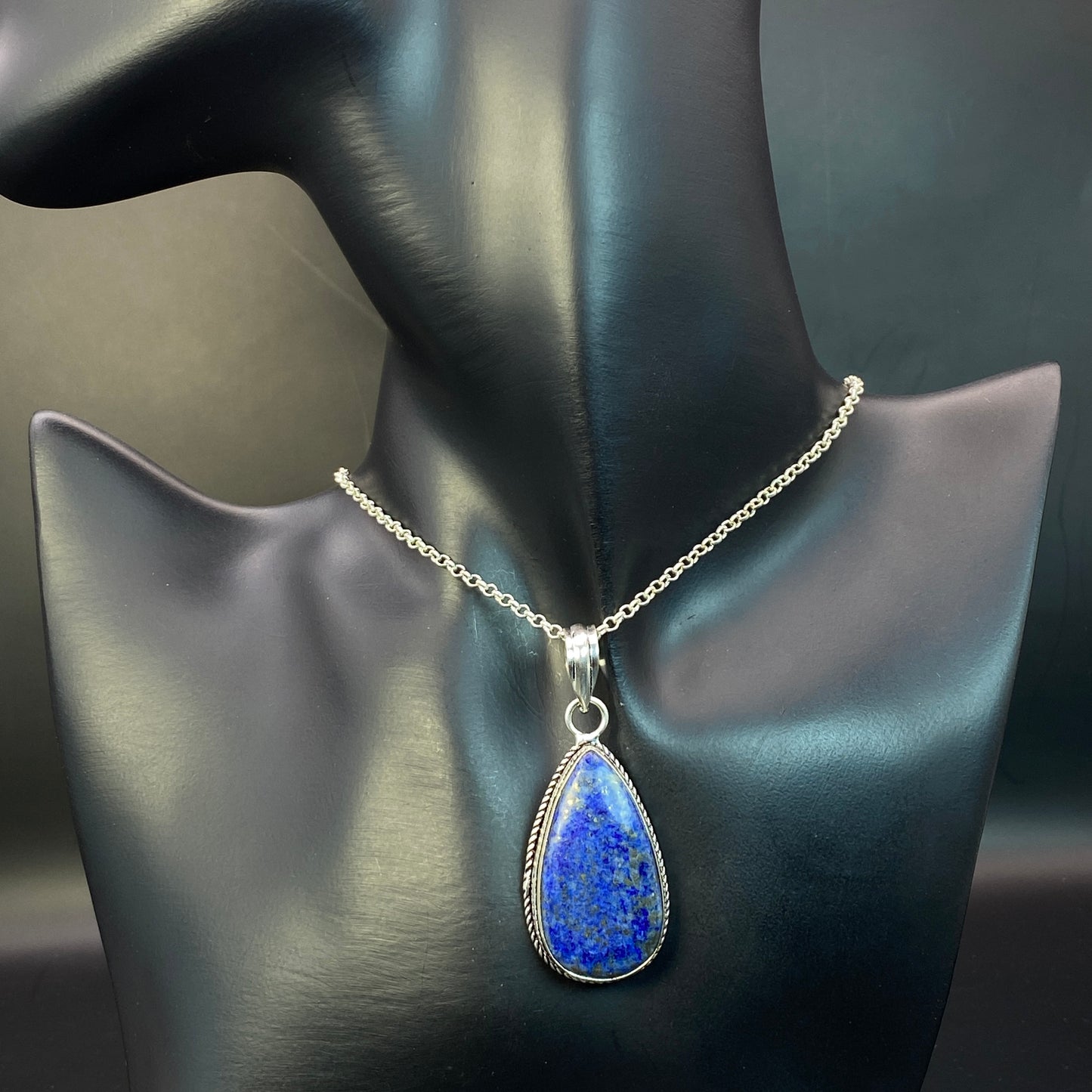 .925 Sterling Silver Lapis Lazuli Teardrop Pendant #2