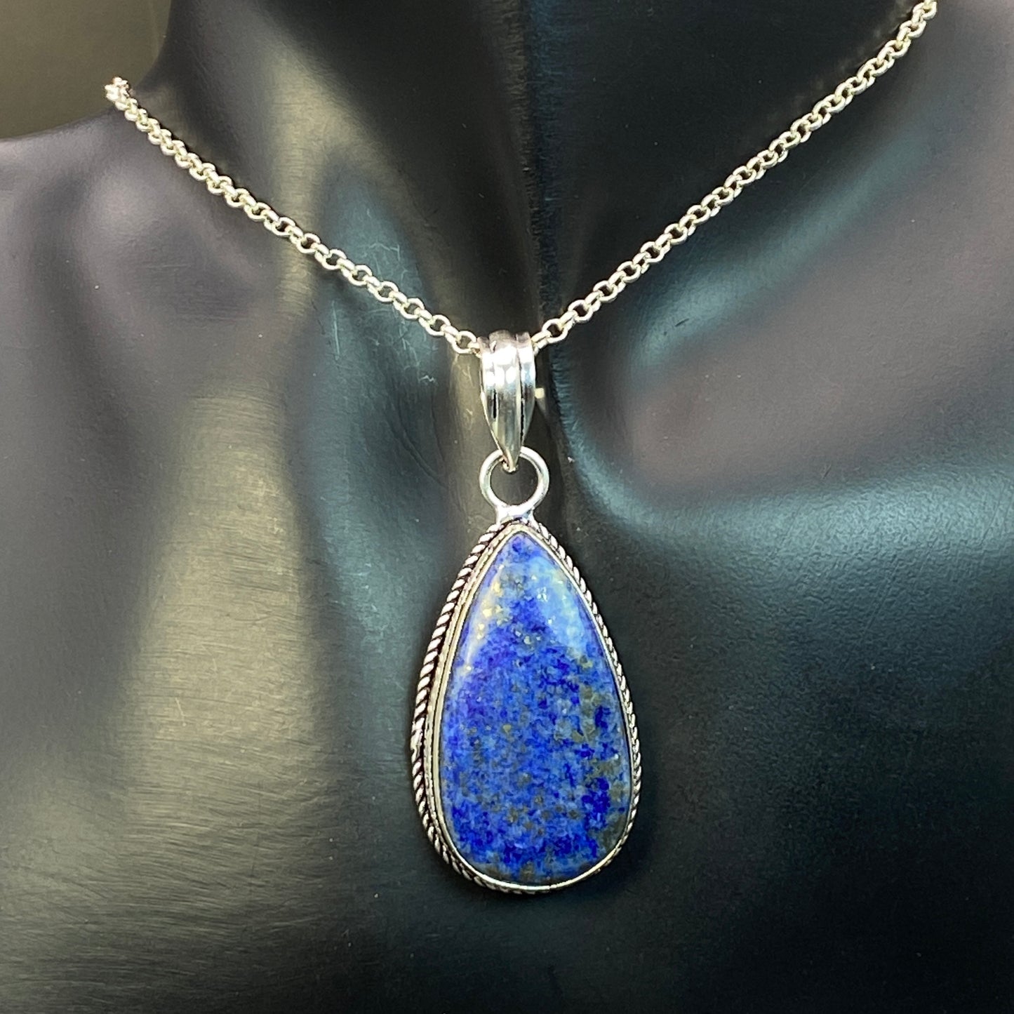 .925 Sterling Silver Lapis Lazuli Teardrop Pendant #2