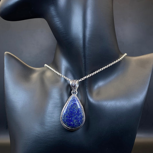 .925 Sterling Silver Lapis Lazuli Teardrop Pendant