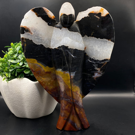 HUGE Indian Agate Angel with FREE Custom Stand - OVER 2KG!