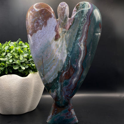 HUGE Ocean Jasper Angel with FREE Custom Stand #1 - 1.4KG!