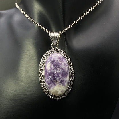 .925 Sterling Silver Lepidolite Oval Pendant #1