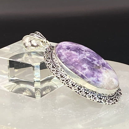.925 Sterling Silver Lepidolite Oval Pendant #1