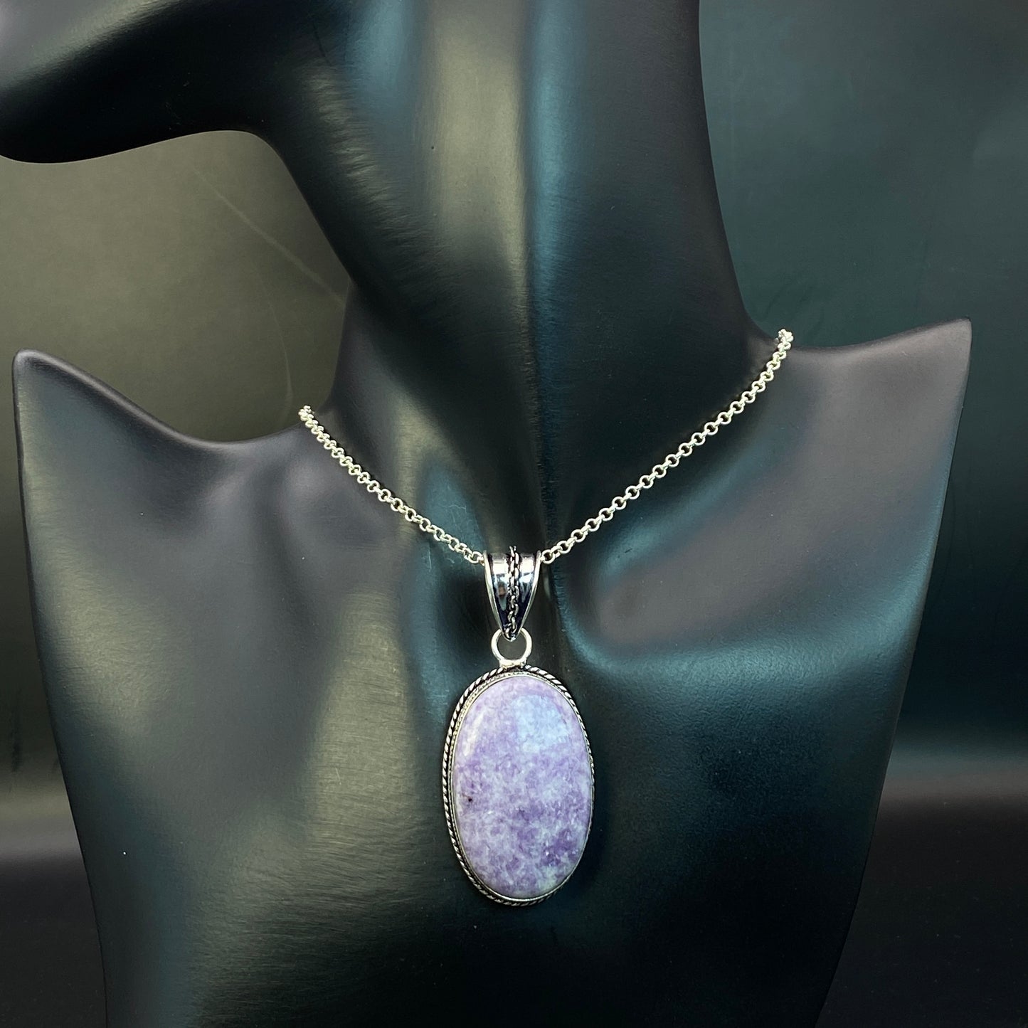 .925 Sterling Silver Lepidolite Oval Pendant #2