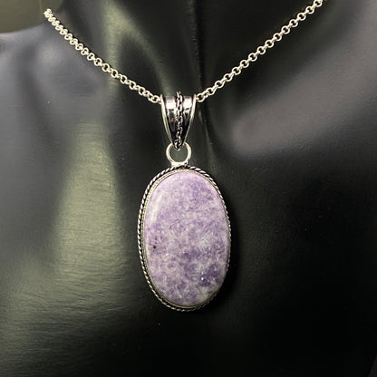 .925 Sterling Silver Lepidolite Oval Pendant #2