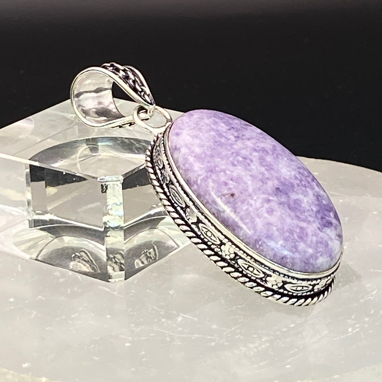 .925 Sterling Silver Lepidolite Oval Pendant #2