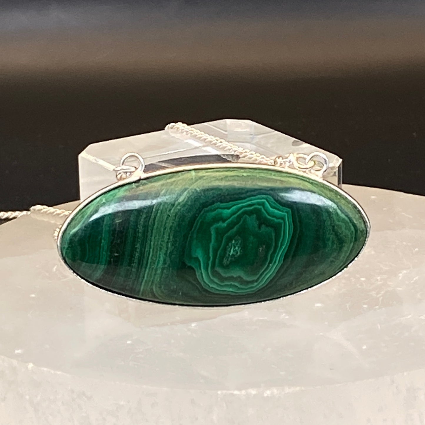 .925 Sterling Silver Malachite Oval Fixed Necklace - 46cm