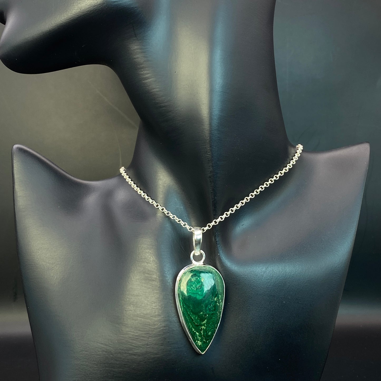 .925 Sterling Silver Malachite Teardrop Pendant #5 - Room 4