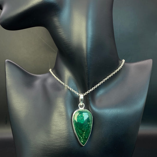 .925 Sterling Silver Malachite Teardrop Pendant #5 - Room 4