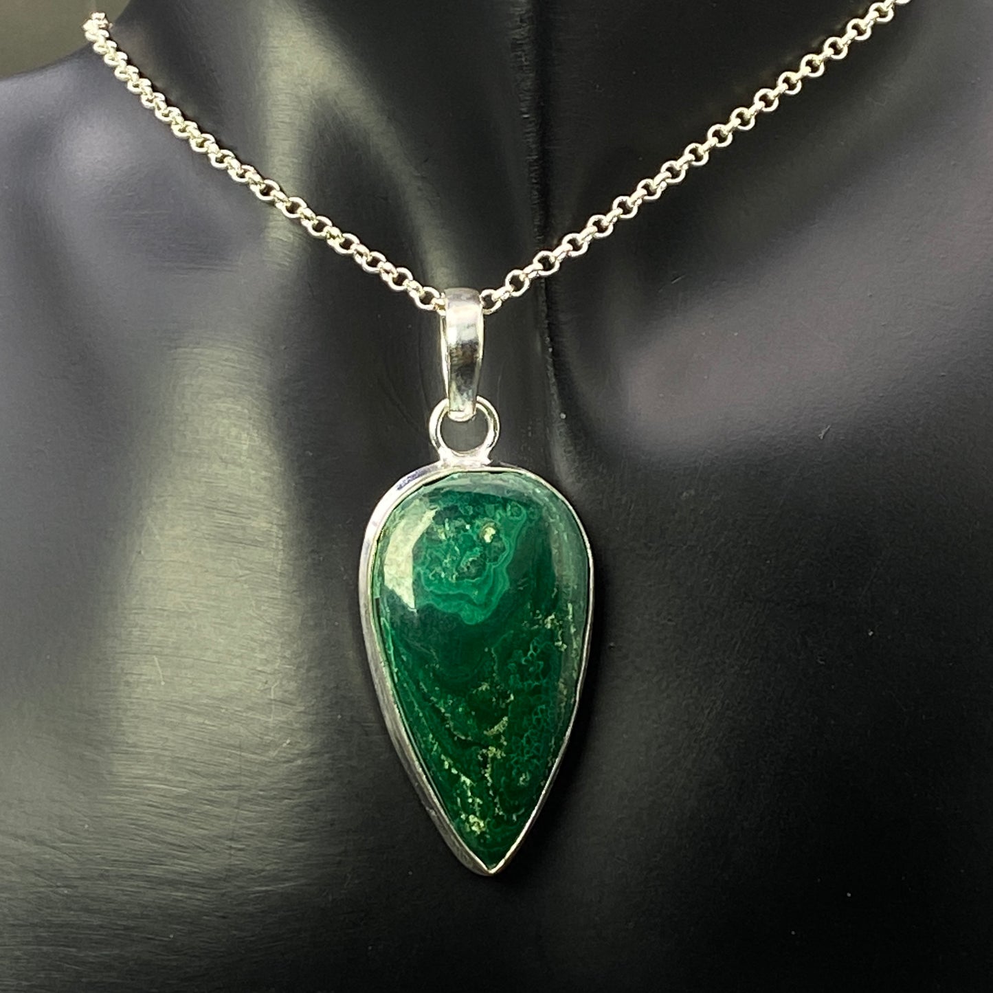 .925 Sterling Silver Malachite Teardrop Pendant #5 - Room 4