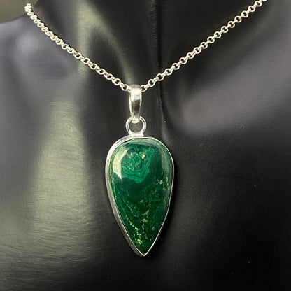 .925 Sterling Silver Malachite Teardrop Pendant #5 - Room 4