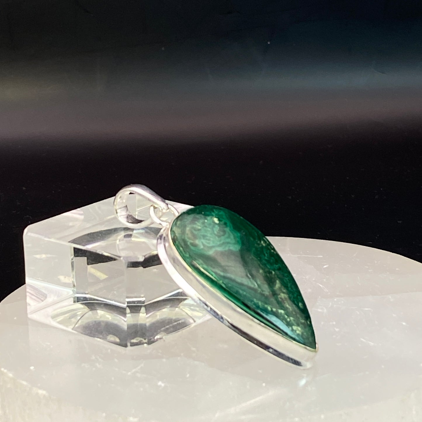 .925 Sterling Silver Malachite Teardrop Pendant #5 - Room 4