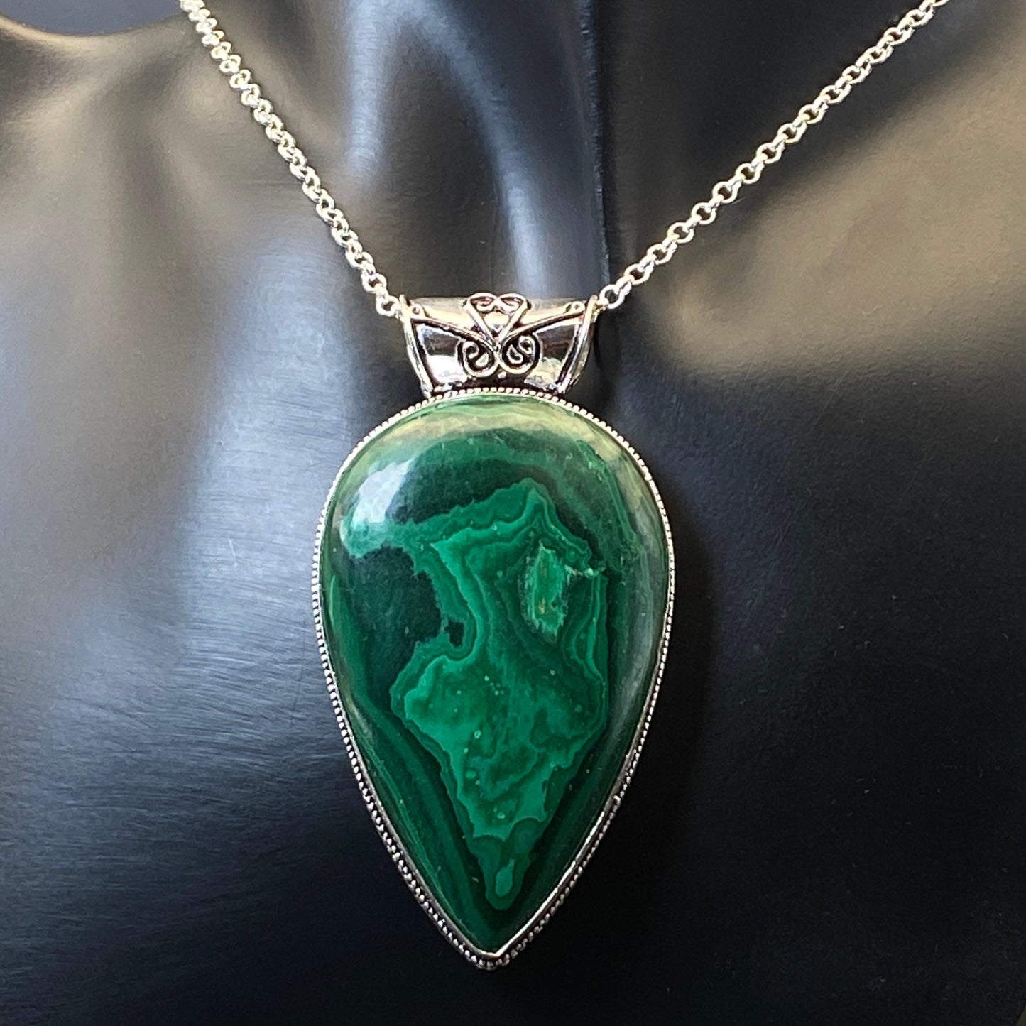 .925 Sterling Silver Malachite Teardrop Pendant #2 - Huge!