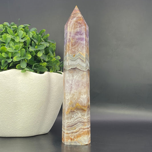Mexican Agate with Amethyst Tower