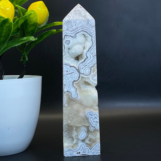 Mexican Lace Agate with Quartz Tower