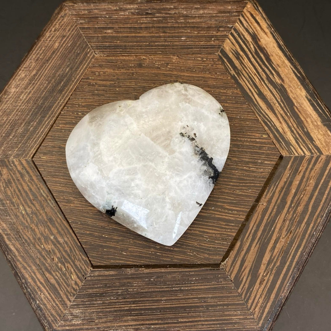 Rainbow Moonstone with Black Tourmaline Heart #1