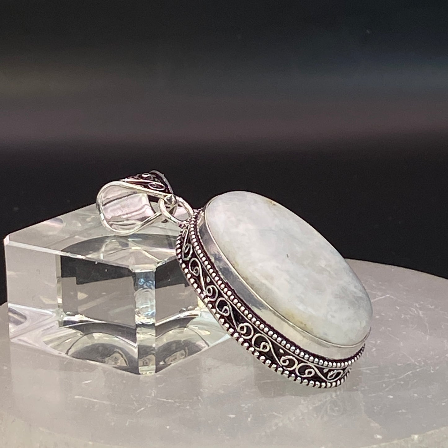 .925 Sterling Silver Rainbow Moonstone Oval Pendant #3