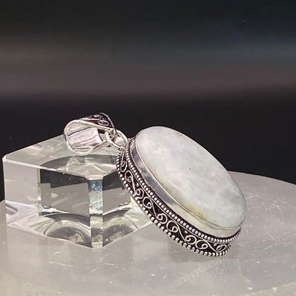 .925 Sterling Silver Rainbow Moonstone Oval Pendant #3