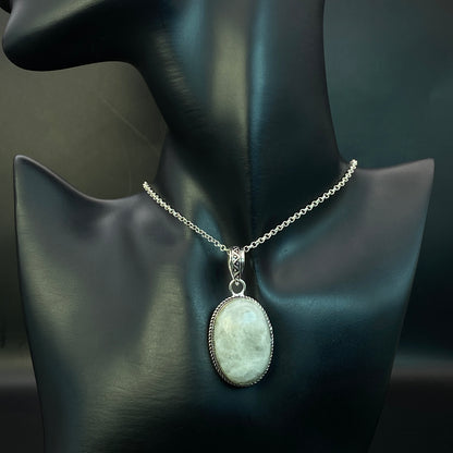.925 Sterling Silver Rainbow Moonstone Oval Pendant #4