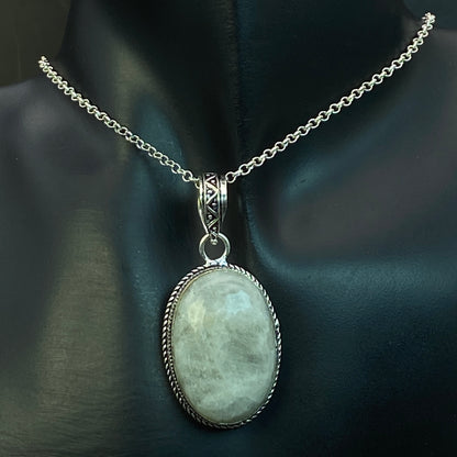 .925 Sterling Silver Rainbow Moonstone Oval Pendant #4