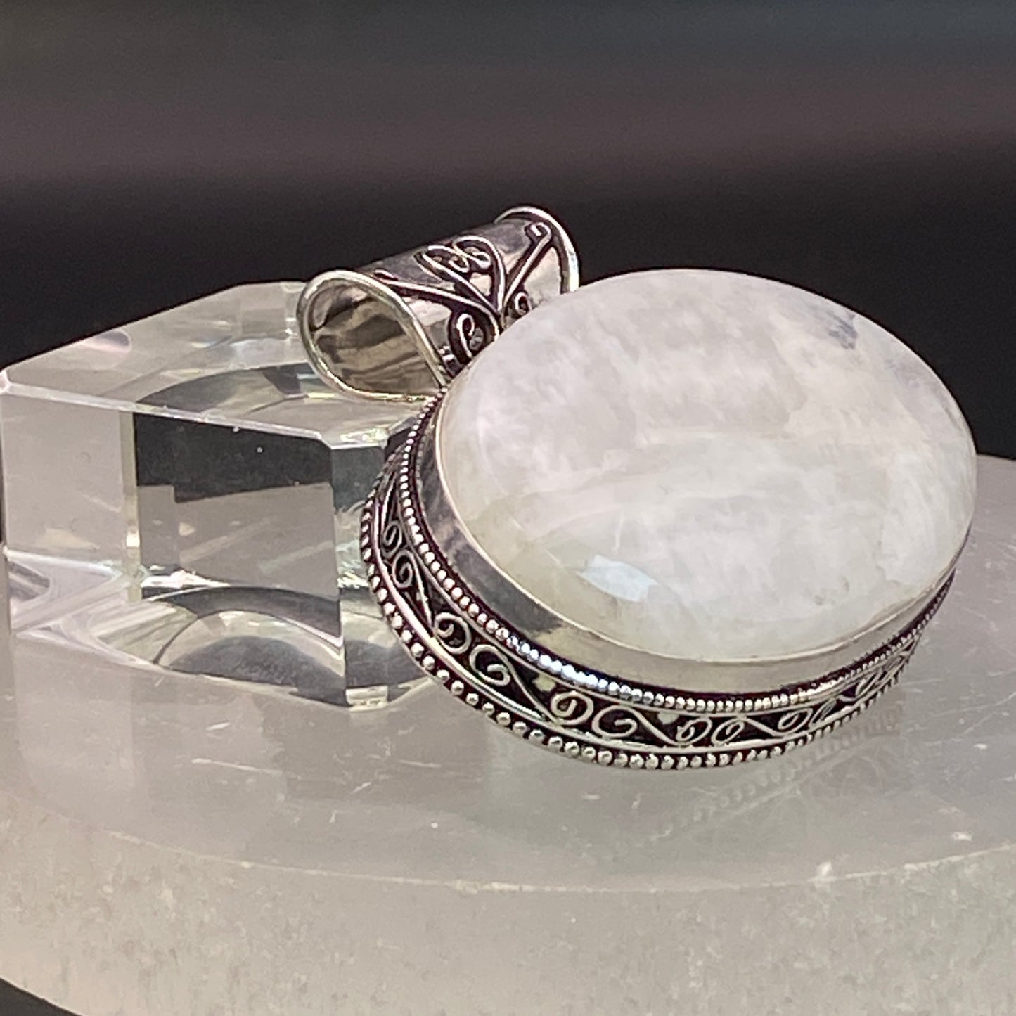 .925 Sterling Silver Rainbow Moonstone Oval Pendant #5