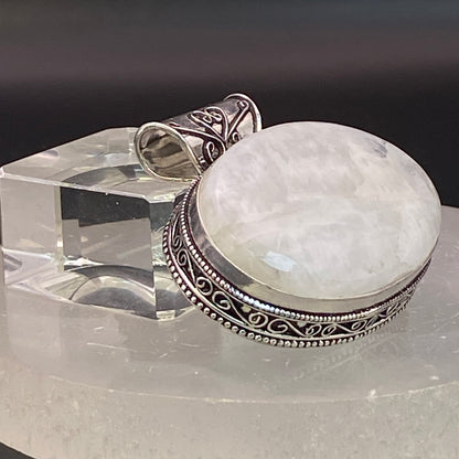 .925 Sterling Silver Rainbow Moonstone Oval Pendant #5