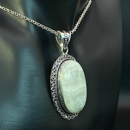 .925 Sterling Silver Rainbow Moonstone Oval Pendant #6