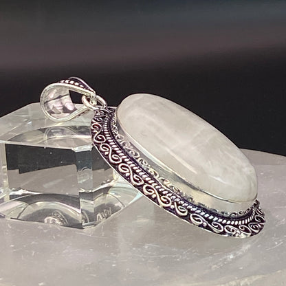.925 Sterling Silver Rainbow Moonstone Oval Pendant #6