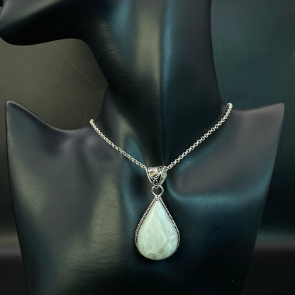 .925 Sterling Silver Rainbow Moonstone Teardrop Pendant