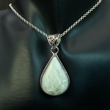 .925 Sterling Silver Rainbow Moonstone Teardrop Pendant