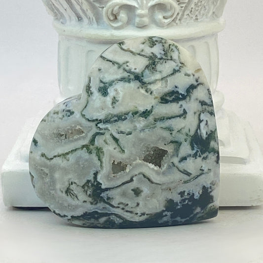 Moss Agate Heart #11 - Druzy!