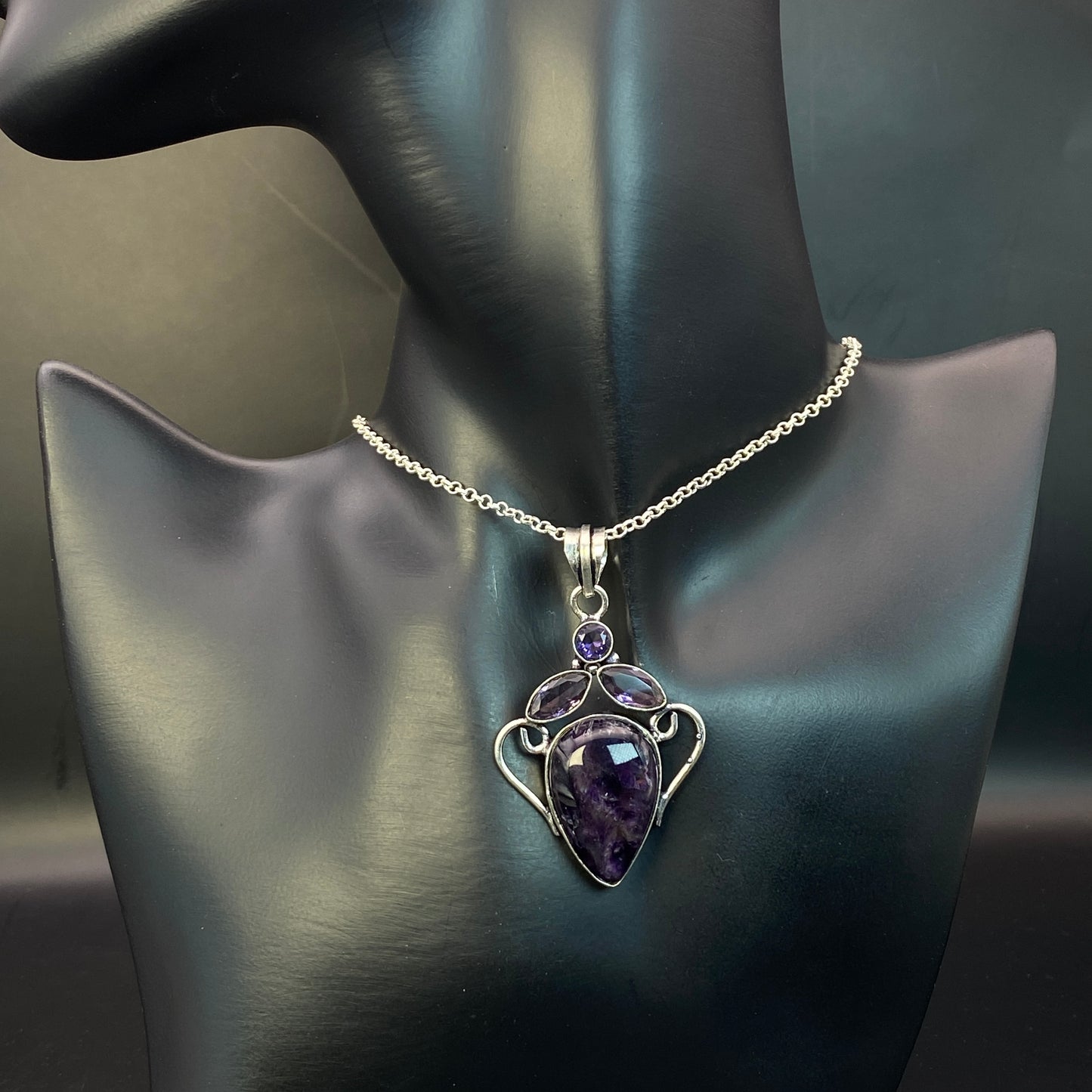 .925 Sterling Silver Amethyst Mulit-Stone Pendant #1