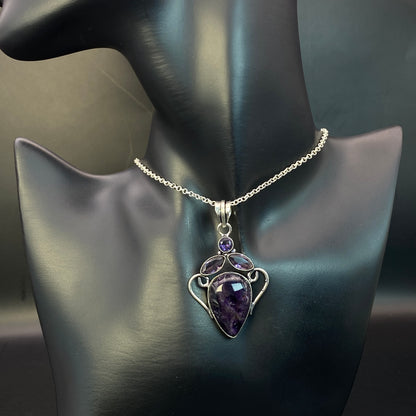 .925 Sterling Silver Amethyst Mulit-Stone Pendant #1