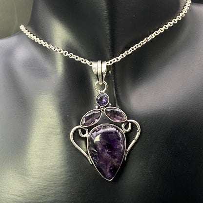 .925 Sterling Silver Amethyst Mulit-Stone Pendant #1