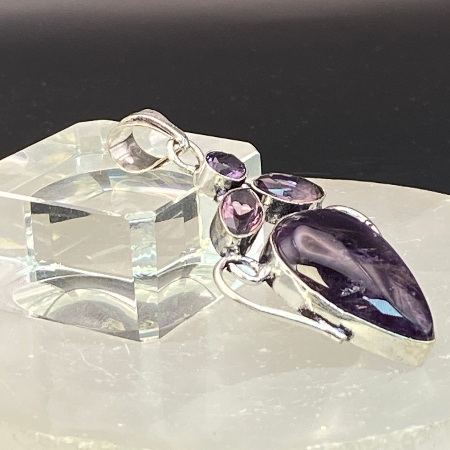 .925 Sterling Silver Amethyst Mulit-Stone Pendant #1