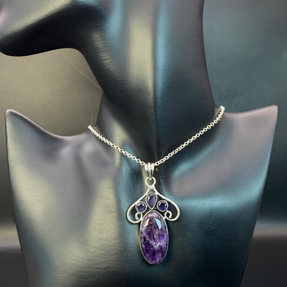 .925 Sterling Silver Amethyst Mulit-Stone Pendant #2