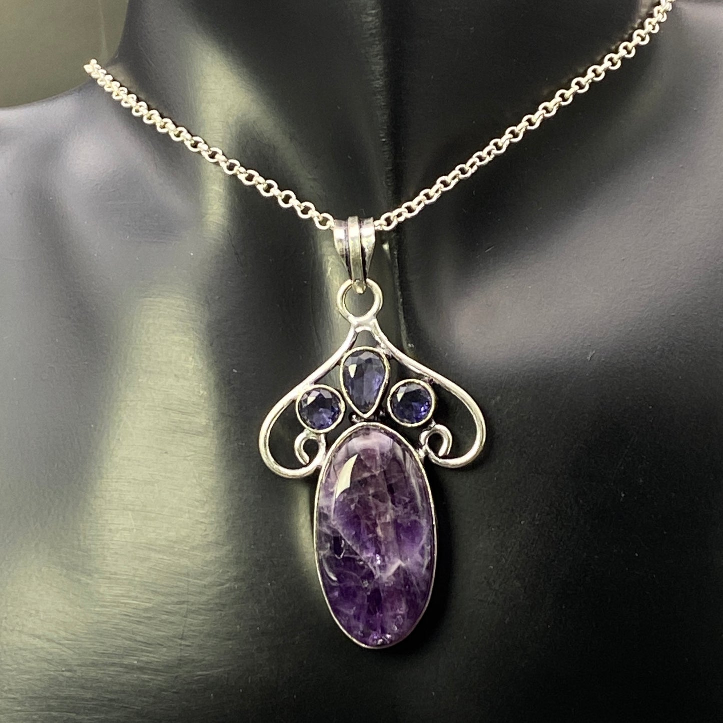 .925 Sterling Silver Amethyst Mulit-Stone Pendant #2
