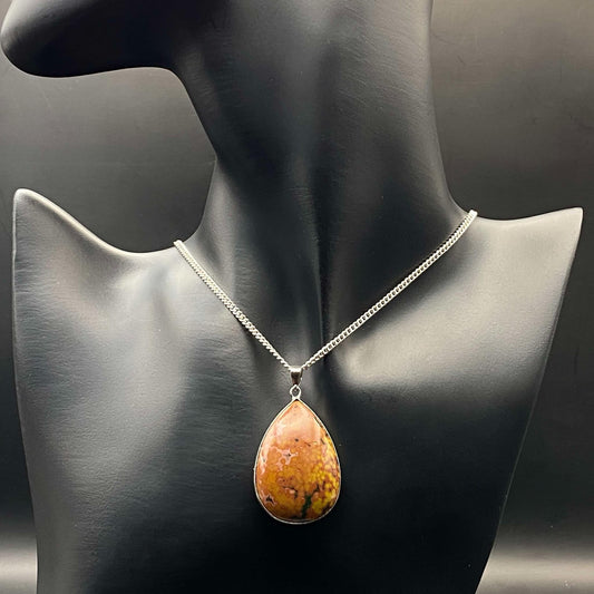 .925 Sterling Silver Orbicular Ocean Jasper Pendant