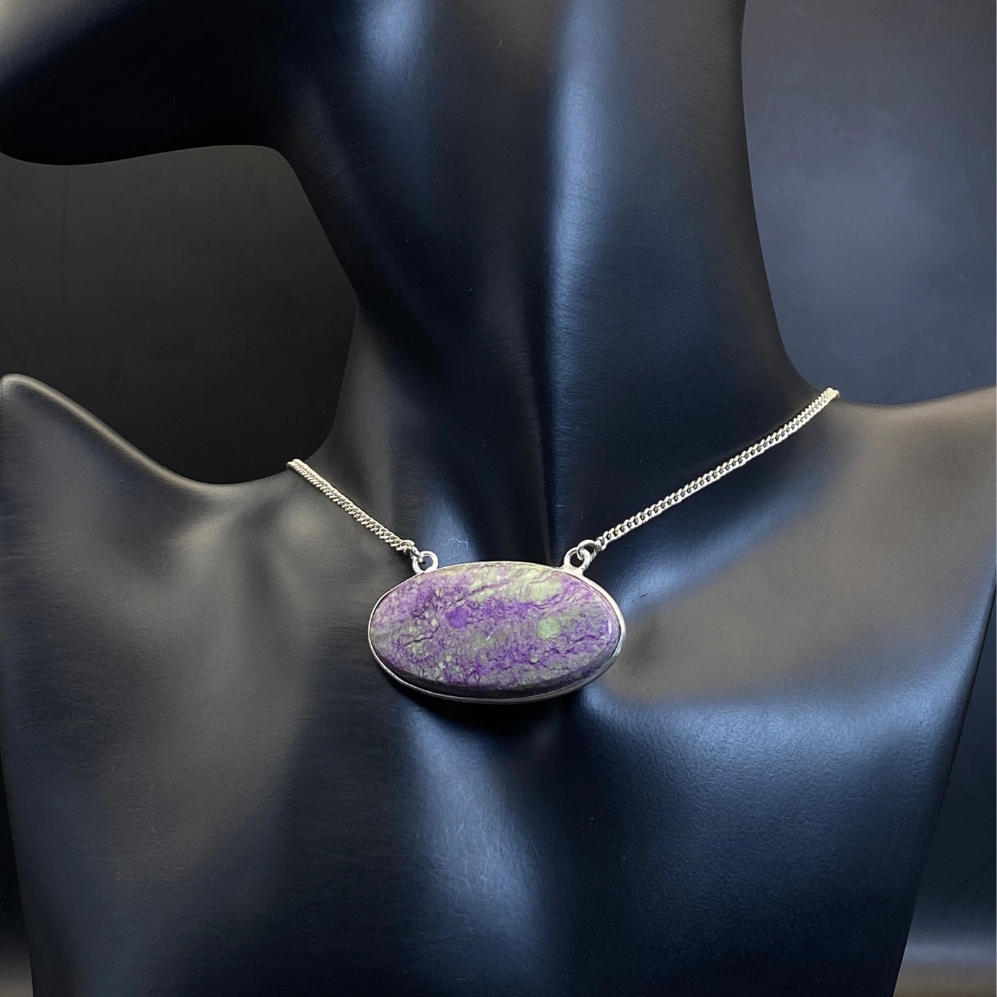 .925 Sterling Silver Purpurite Oval Fixed Necklace - 46cm