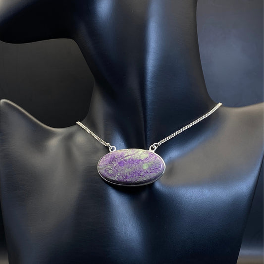 .925 Sterling Silver Purpurite Oval Fixed Necklace - 46cm